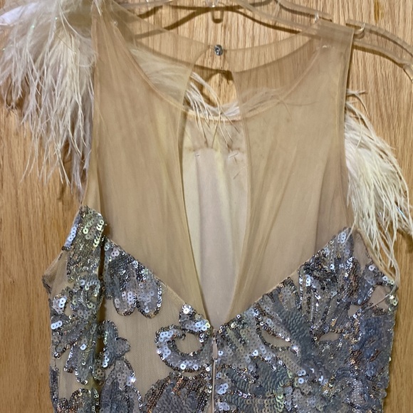 Who doesn’t need some feathers in their life? Beautiful silver cream formal - Picture 6 of 11